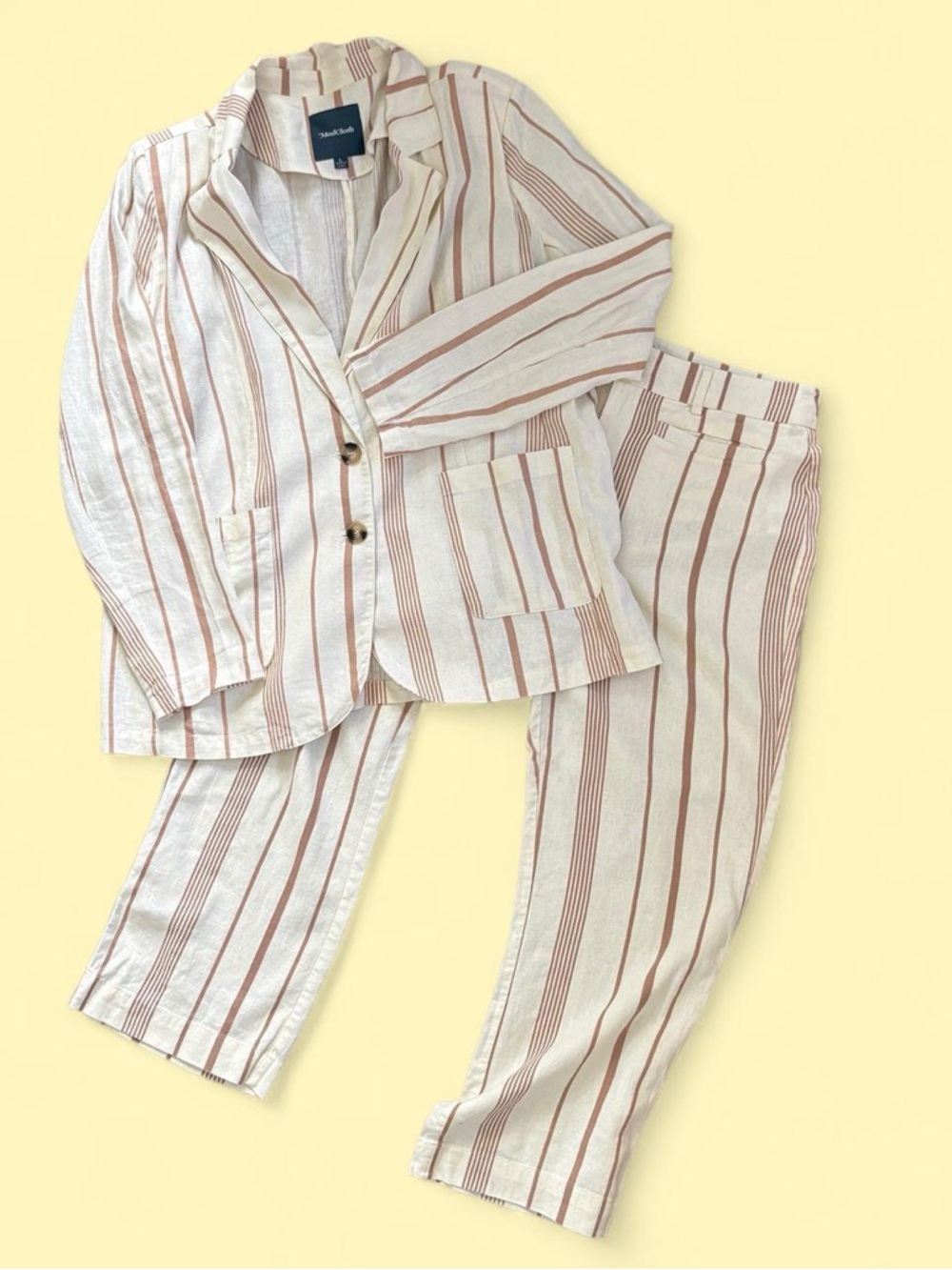Modcloth Cream Blazer & Pants Set with Rust Stripes